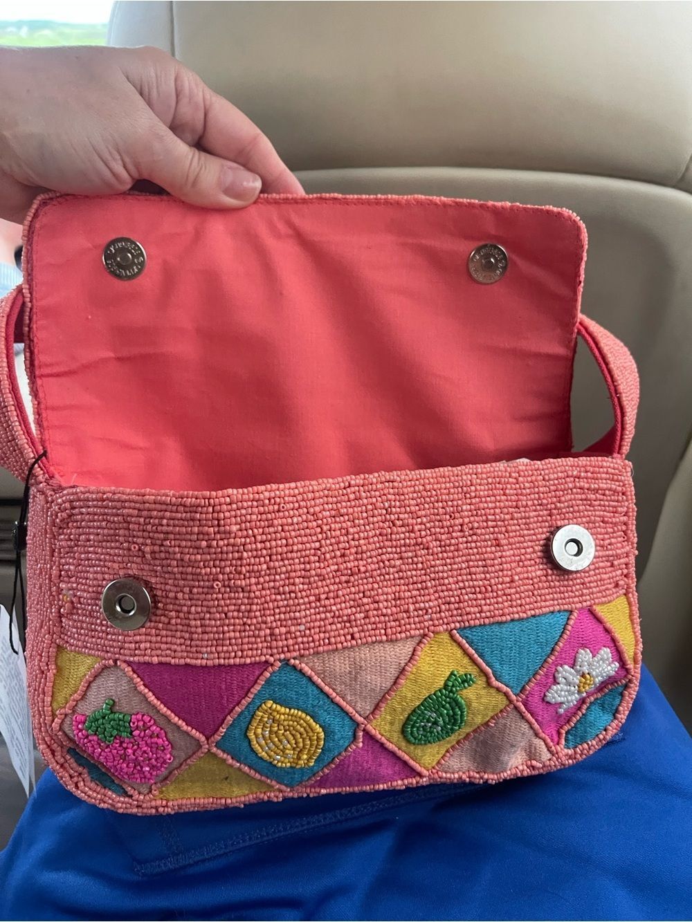 Viral Beaded Bag - Fruit Pattern Foldover Shoulder Bag in Pink multi color - Picture 5 of 9